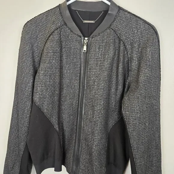 Elie Tahari Sandie Cropped Zip-Front Tweed Jacket MEDIUM MSRP: $398.00 MOTO PUNK - Picture 4 of 11